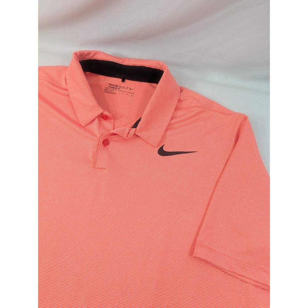 Nike Golf Men's Striped Red Pink Dri-Fit Standard Shirt XXL Polo Style
